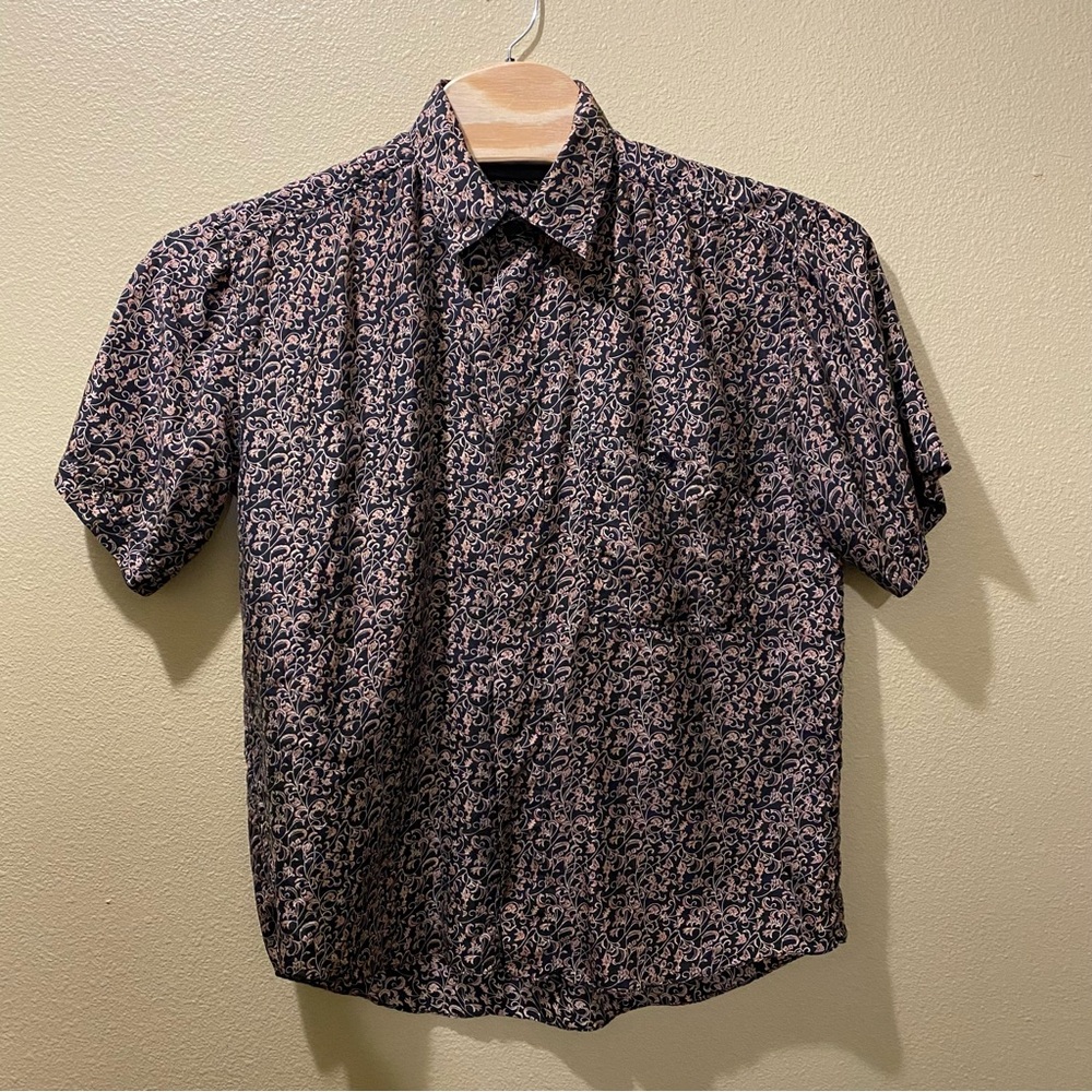 Men’s Medium Colore Italia Vintage 100% Silk Short Sleeve Button Up Dress Shirt